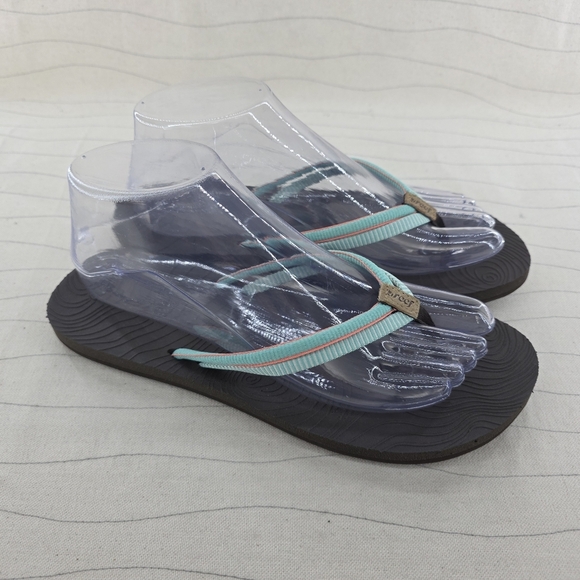 Reef Womens Zen Love Teal Brown Flip Flop Thong Sandals Shoes Size 8 - Picture 1 of 8